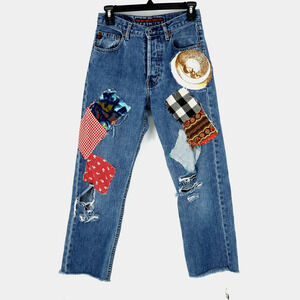 Agolde Jeans Womens 26 Waist Blue Cotton Denim Crop Customized Patchwork AG